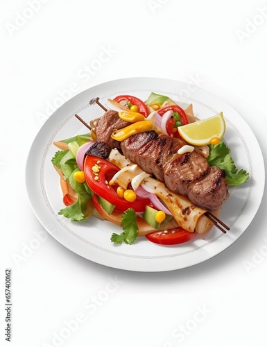 Decorated Plate of a Beef Kebabs AI, Generative