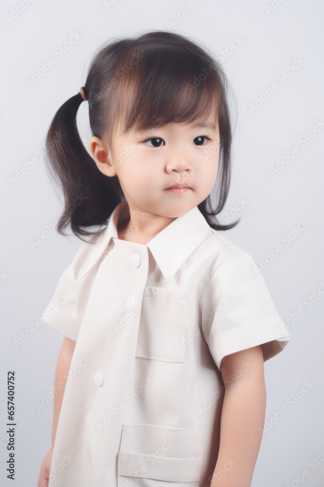 Portrait of little asian girl in white shirt on white background Portrait of little asian girl in white shirt on white background