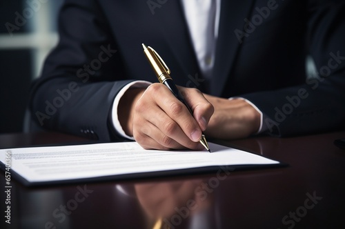 Abogado firmando documentos con su bolígrafo photo
