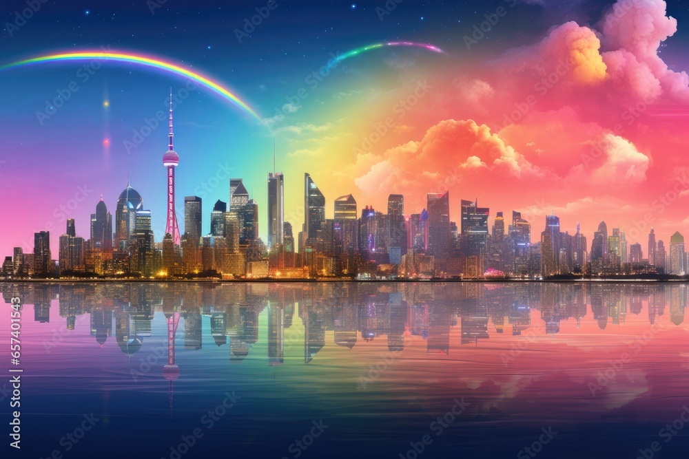 City skyline with bright colored sky City skyline with bright colored sky