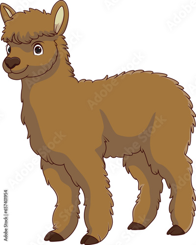 Cute Llama Cartoon On White Background