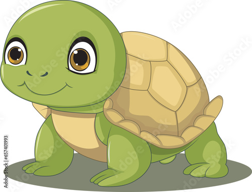 Cute Turtle Cartoon On White Background