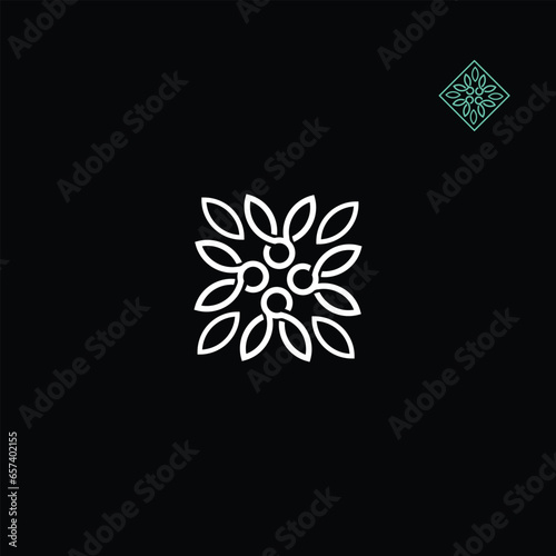 Square Four People leaf logo design idea. 