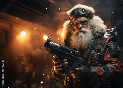 Steampunk Santa protects the Christmas spirit. Better be nice kids!