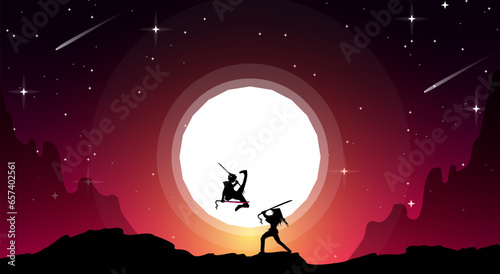 swordsman duel. two swordsmen fighting. samurai duel wallpaper. samurai fight. duel. japanese theme background. Samurai with full moon wallpaper.