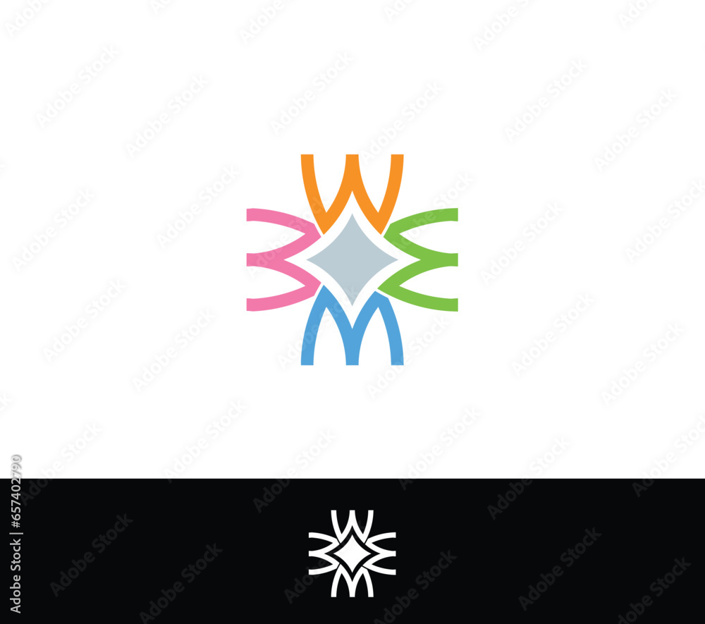 W star logo, WWWW monogram, MMMM monogram with white background, colorful abstract lettering logo concept... W star logo, WWWW monogram, MMMM monogram with white background, colorful abstract lettering logo concept...