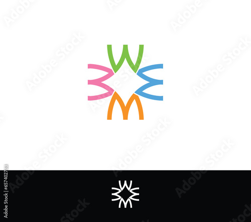Colorful M or W logo design, MMMM or WWWW star logo design. 
