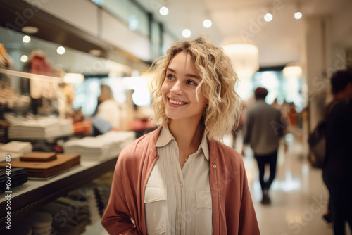 a Smiling attractive young women shopping at a store