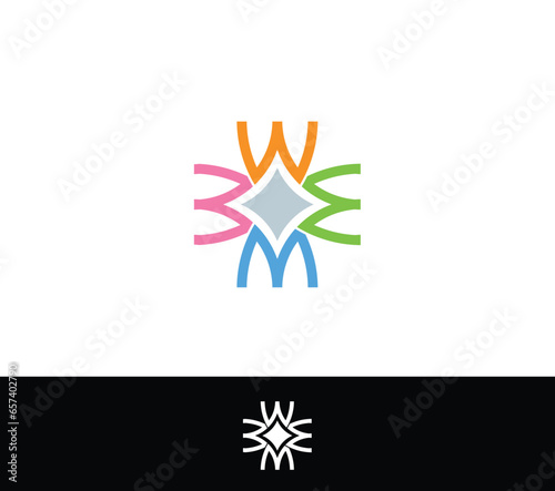 W star logo, WWWW monogram, MMMM monogram with white background, colorful abstract lettering logo concept...