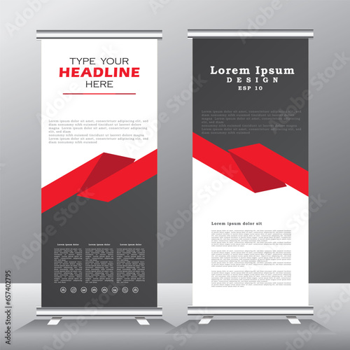 Red Roll Up Banner template vector illustration, abstract background ,standy design , display, advertisement, vertical banner,