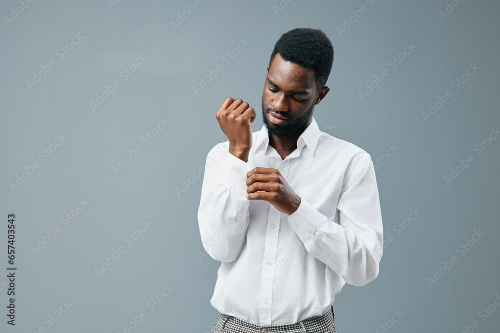 manager man american shirt smile standing young studio happy space copy african white