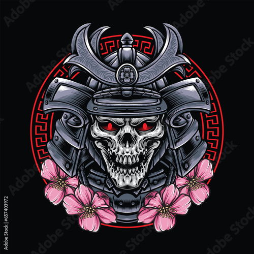 skull samurai with sakura illustration