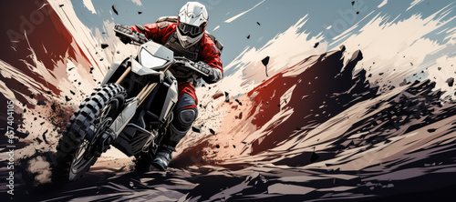 grayscale minimalist storyboard animatic style of a motorcycle racer, sports illustrations