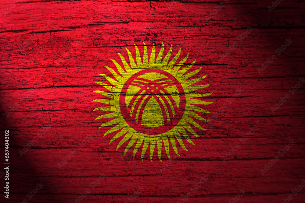 kyrgyzstan flag painting on wood