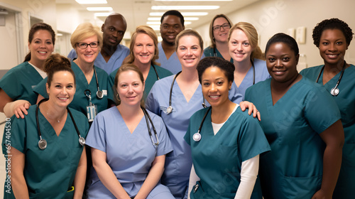 A United Front in Healthcare Medical Staff Team, a Harmonious Blend of Doctors and Nurses, Standing Together in a Hospital Setting