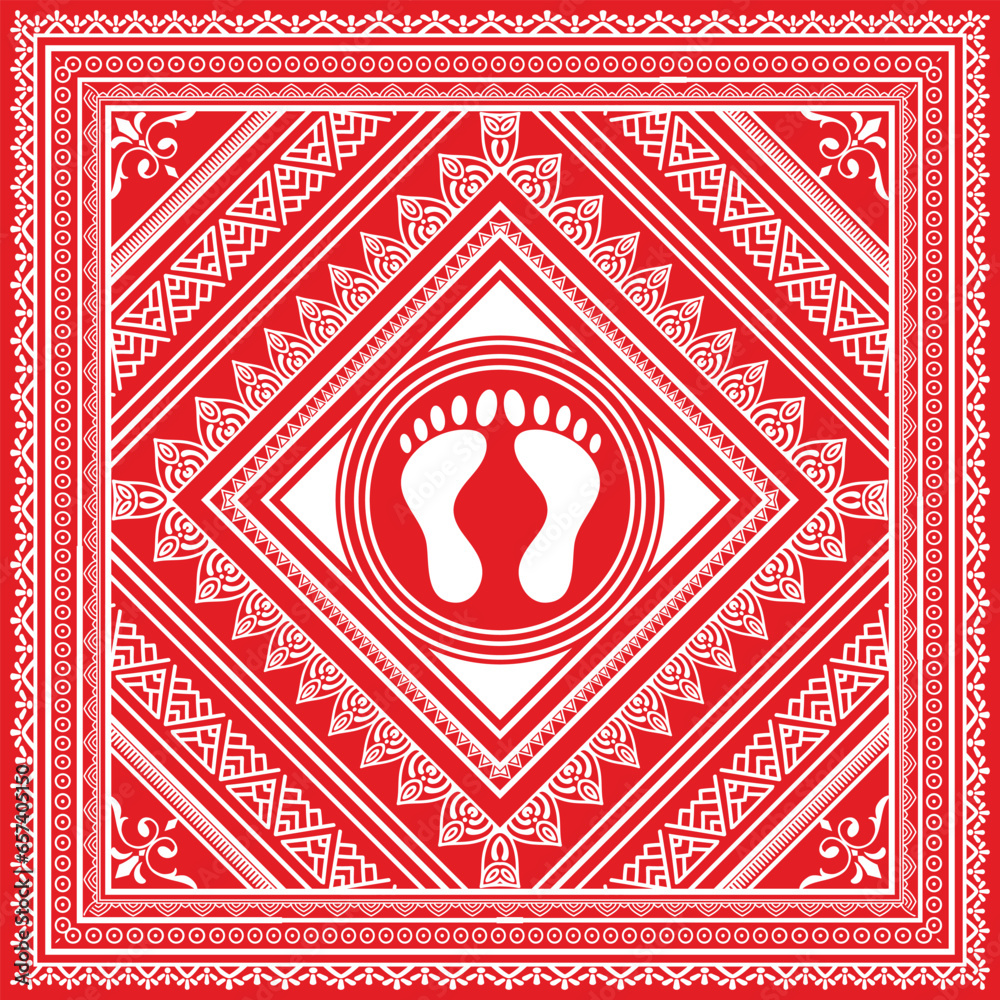 Aipan art traditional folk art, Maa laxmi footprint graphic with ...