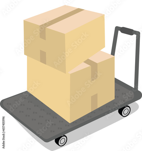 wheeled trolley with cardboard box vector design. Delivery service and logistics.