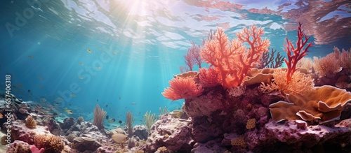 Fototapeta Naklejka Na Ścianę i Meble -  Coral protection in Cozumel Mexico With copyspace for text