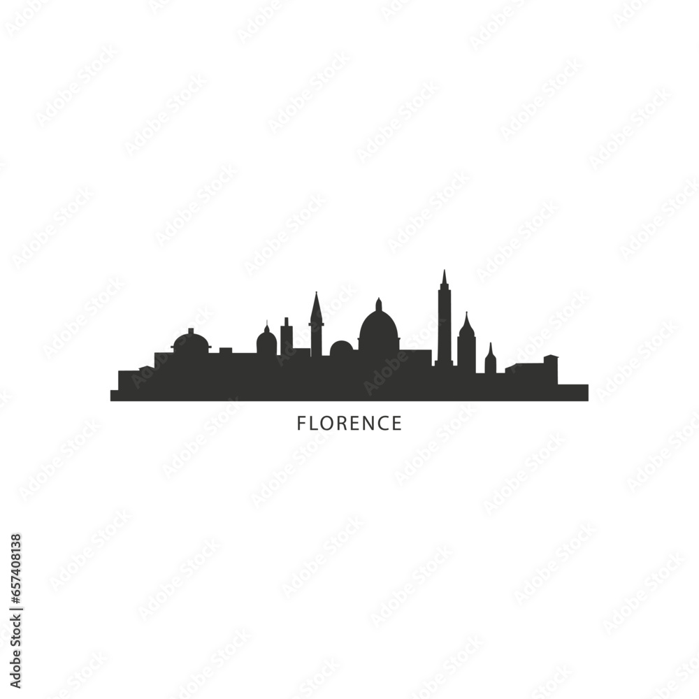 Italy Florence cityscape skyline city panorama vector flat modern logo icon. Tuscany region emblem idea with landmarks and building silhouettes. Isolated black and white graphic