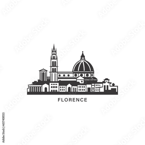 Italy Florence cityscape skyline city panorama vector flat modern logo icon. Tuscany region emblem idea with landmarks and building silhouettes. Isolated thin line graphic