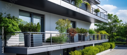 Photographie Contemporary metal balcony outside a modern home With copyspace for text