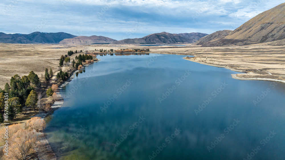 Fototapeta premium High angle view of alpine lakes in the Ashburton highlands Lakes district of NZ