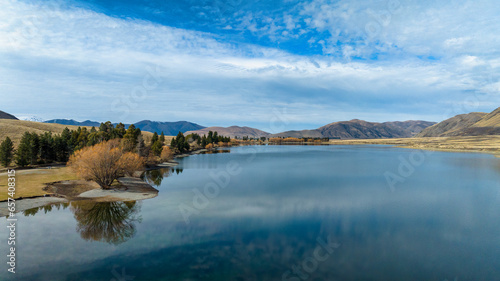 High angle view of alpine lakes in the Ashburton highlands Lakes district of NZ