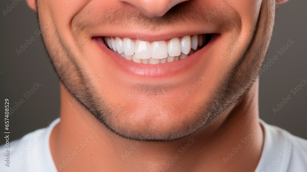 a close-up photograph of a smiling man with perfect white teeth, showing the health of his teeth . Generative AI a close-up photograph of a smiling man with perfect white teeth, showing the health of his teeth . Generative AI