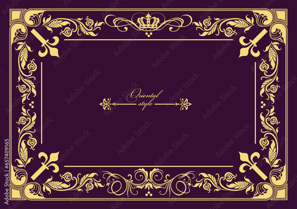 Gold ornament on dark background. Can be used as invitation card.