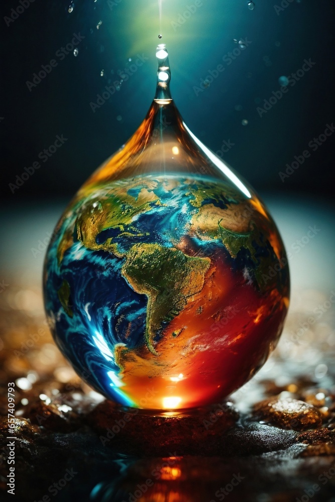 Fototapeta premium earth in a water drop