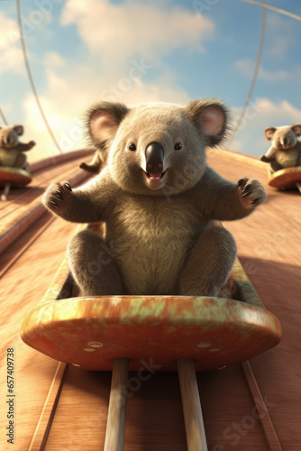  koala ride a roller coaster 3d fantasy brown vista   © Sekai