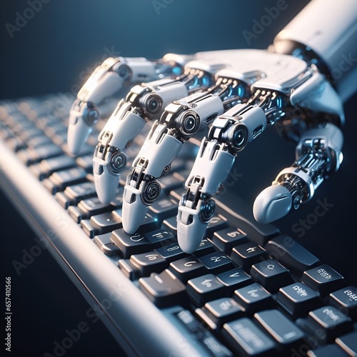 Robot AI hand technology type computer keyboard 