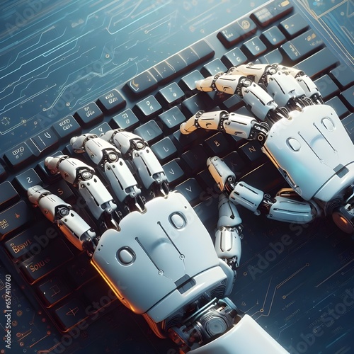 3d Robot Artificial intelligence hand technology type computer keyboard 