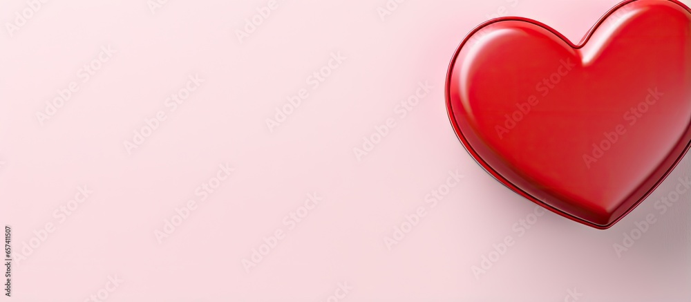 Red heart shaped tin isolated on a isolated pastel background Copy space for Valentines Day Red heart shaped tin isolated on a isolated pastel background Copy space for Valentines Day