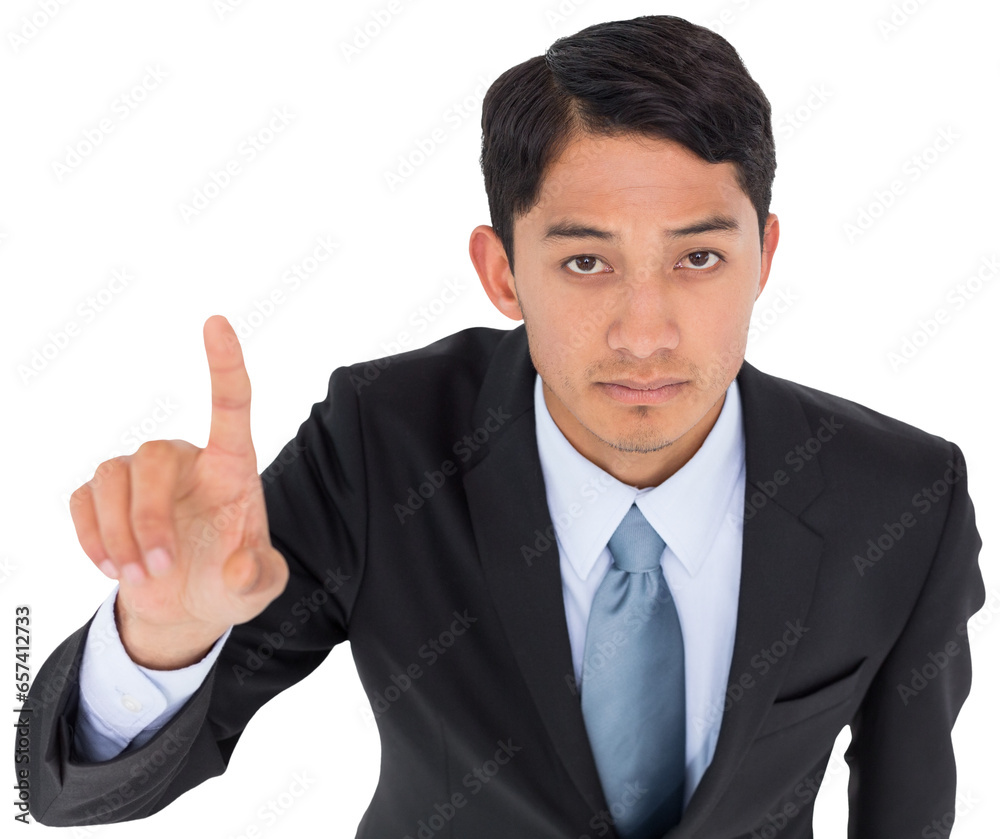 Digital png photo of biracial businessman pointing on transparent background Digital png photo of biracial businessman pointing on transparent background