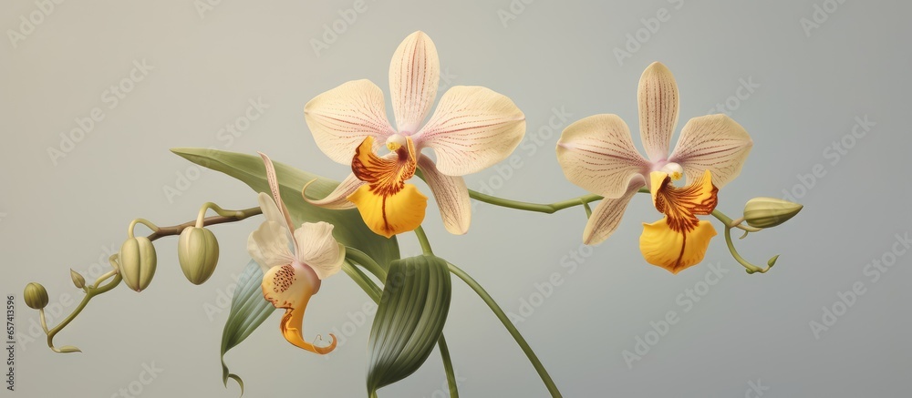 Thai Paphiopedilum orchids isolated pastel background Copy space