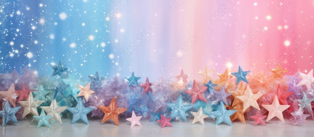 Fototapeta premium Stars at Christmastime isolated pastel background Copy space