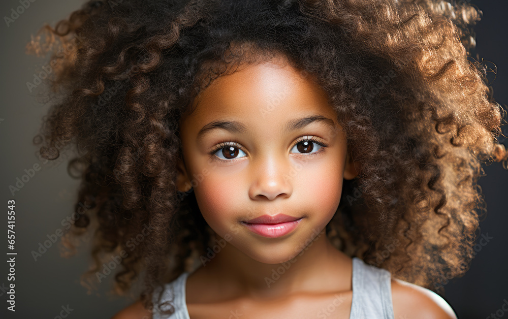 Close-up portrait of a cute black girl with afro hair, exuding innocence
