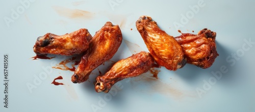 Spicy chicken wings fried and isolated pastel background Copy space isolated
