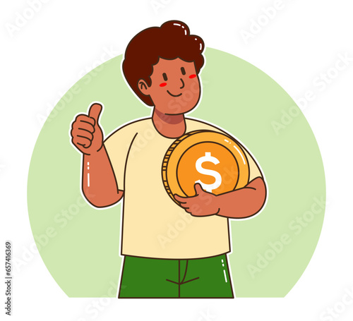 Cartoon man holding dollar coins