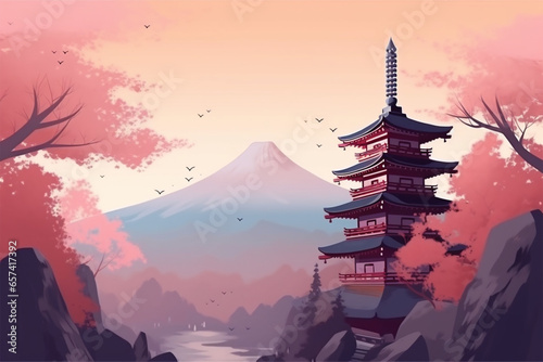 view of an anime style pagoda