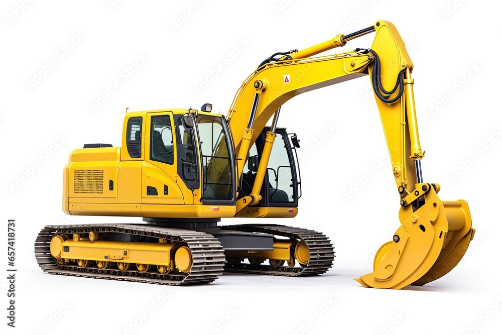 yellow excavator isolated on white background