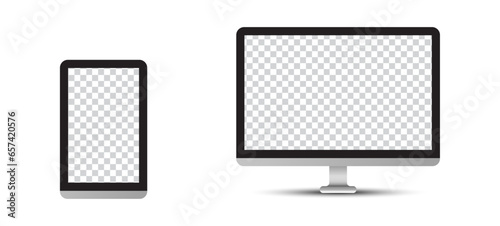 Device screen mockup. Smartphone, tablet, laptop and monoblock monitor, with blank screen for you design Minimal Design