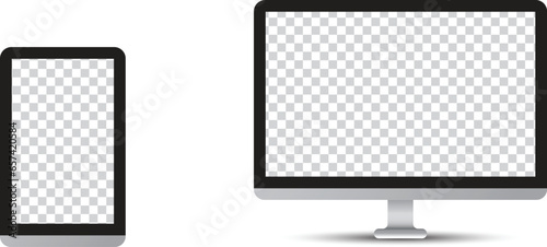 Device screen mockup. Smartphone, tablet, laptop and monoblock monitor, with blank screen for you design Minimal Design