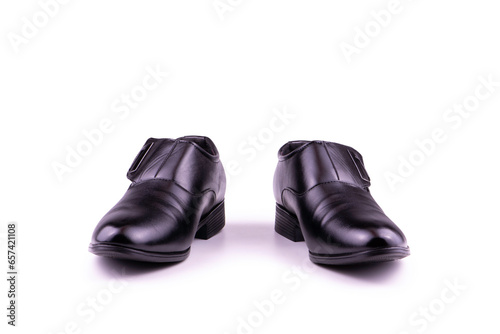 Black leather fashion men's shoe isolated on white background with clipping path