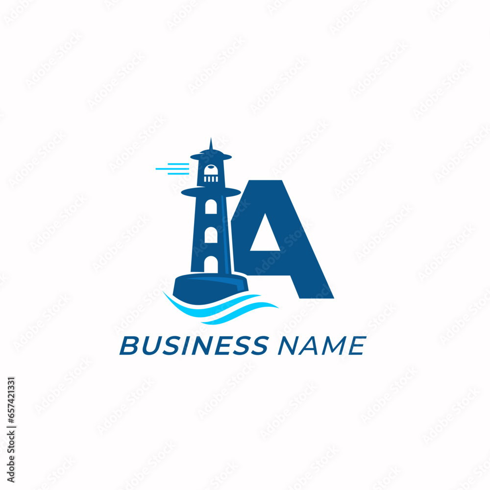 design logo creative letter A and tower lighthouse