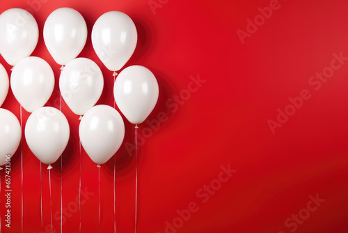 White balloons on red background for greeting card