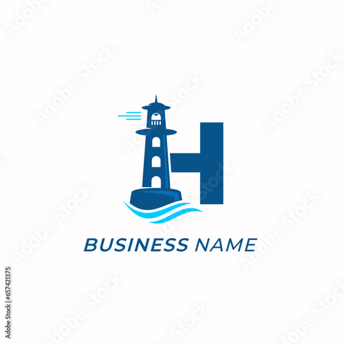 design logo creative letter H and lighthouse tower