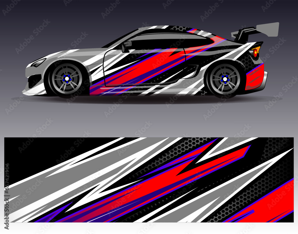 Car wrap design vector.Graphic abstract stripe racing background designs for vehicle, rally, race, adventure and car racing livery