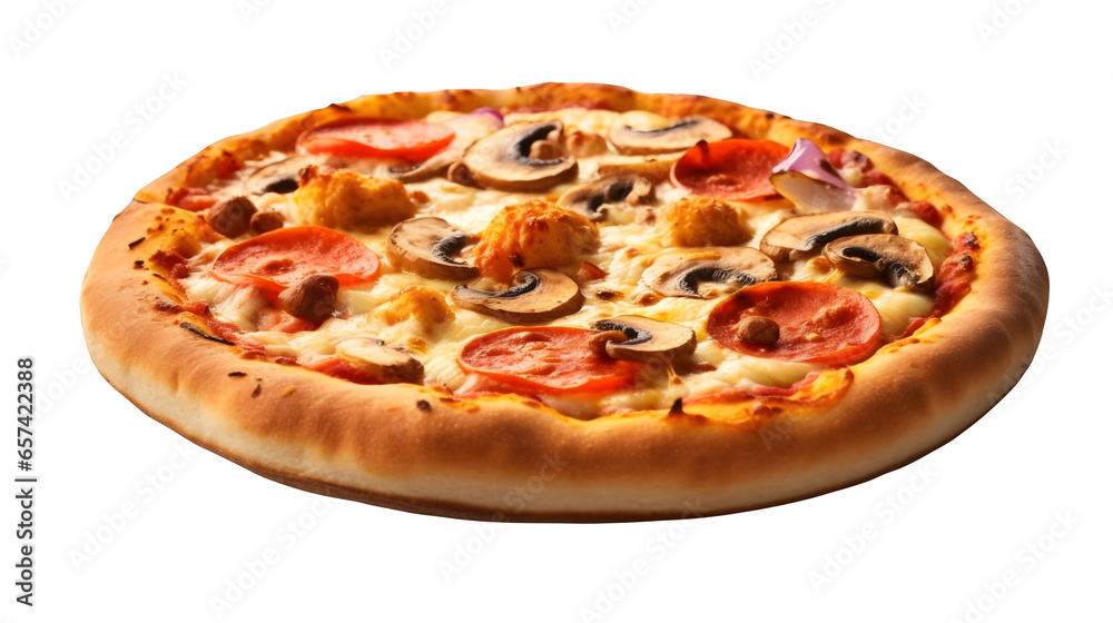 Pizza Capricciosa (nourriture italienne), focus en gros plan, avec transparence sans background